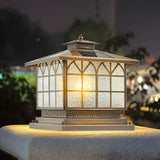 Elegant Square Glass Solar Outdoor Table Lamp Bronze Image - 1