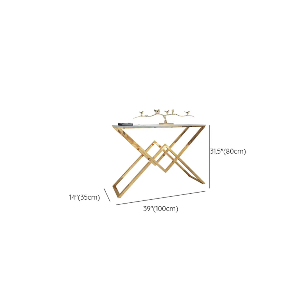 Elegant Stone Top X-Shaped Metal Gold Console Table Image - 10