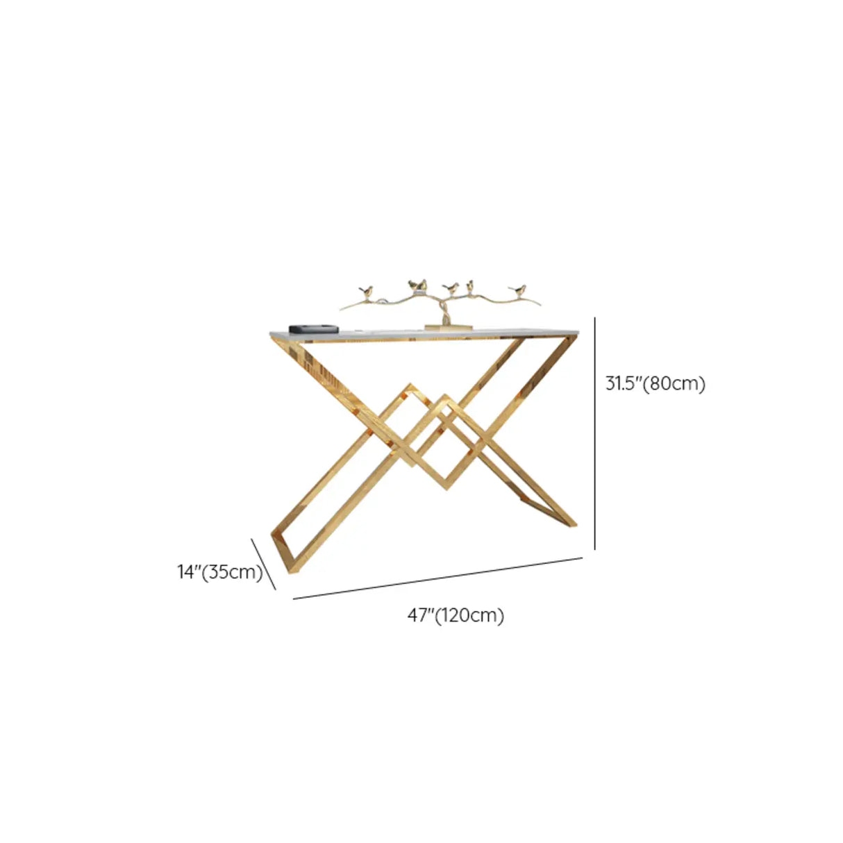Elegant Stone Top X-Shaped Metal Gold Console Table Image - 11