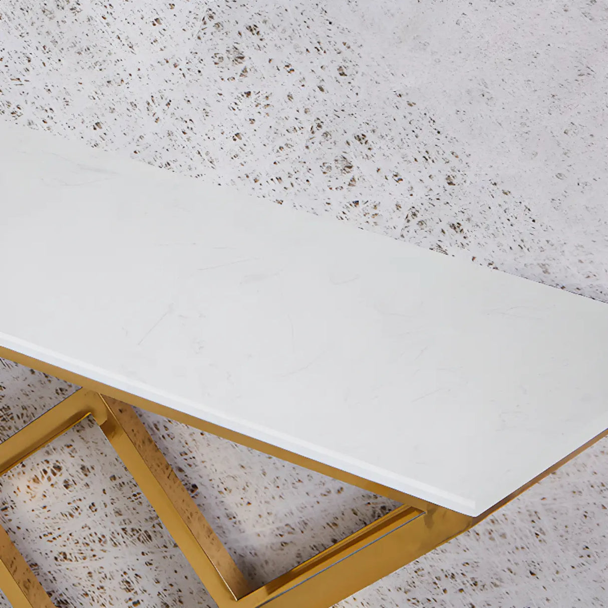 Elegant Stone Top X-Shaped Metal Gold Console Table Image - 6