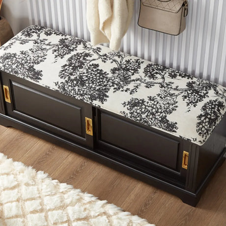 Elegant Storage Bench with Floral Cushion & Sliding Doors Image - 1