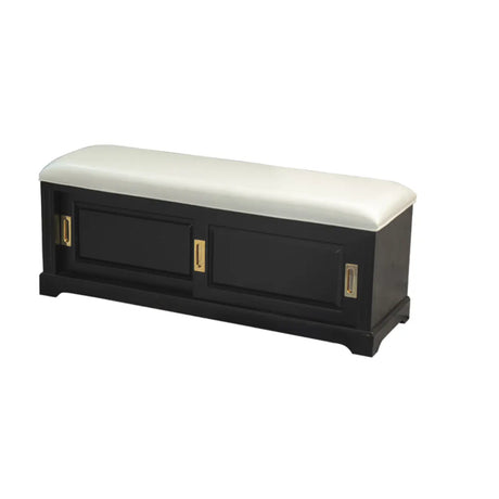 Elegant Storage Bench with Floral Cushion & Sliding Doors Image - 2