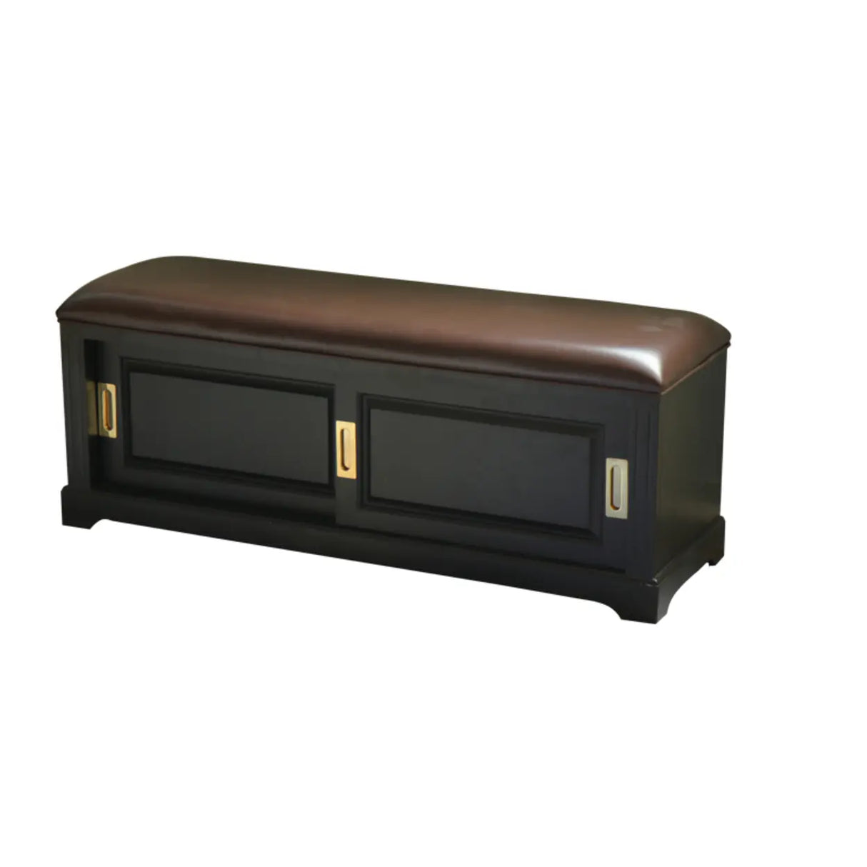 Elegant Storage Bench with Floral Cushion & Sliding Doors Image - 4