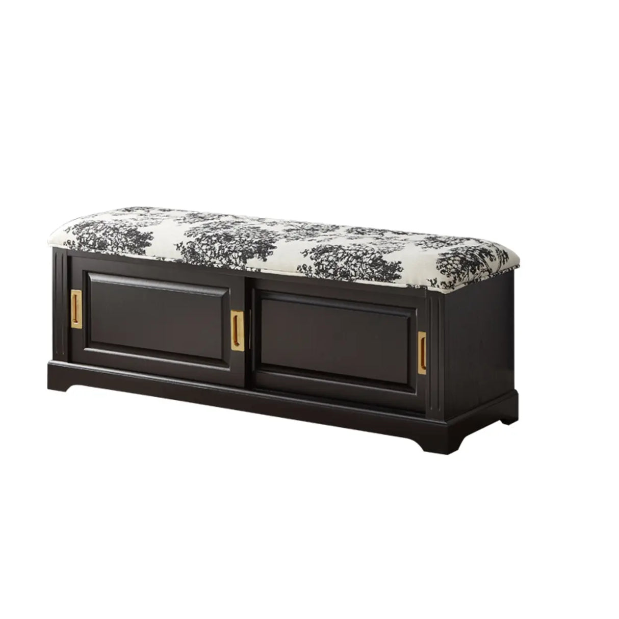 Elegant Storage Bench with Floral Cushion & Sliding Doors Image - 7