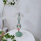 Elegant Umbrella Glass Shade Green Floral Table Lamp Image - 11