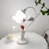 Elegant Umbrella Glass Shade Green Floral Table Lamp Image - 12