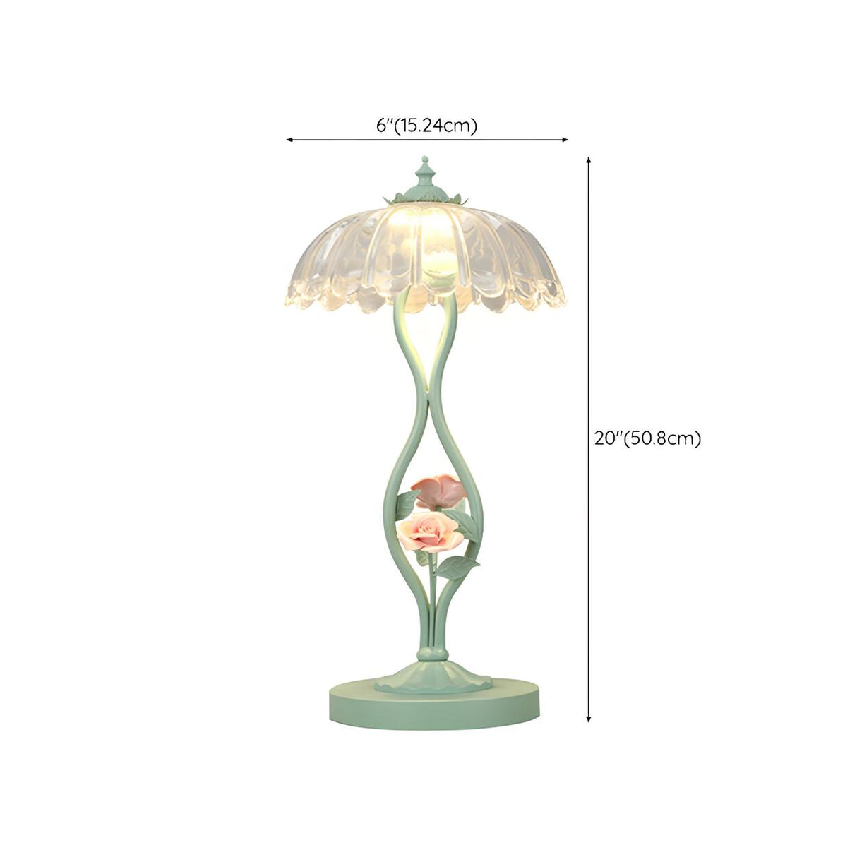 Elegant Umbrella Glass Shade Green Floral Table Lamp 