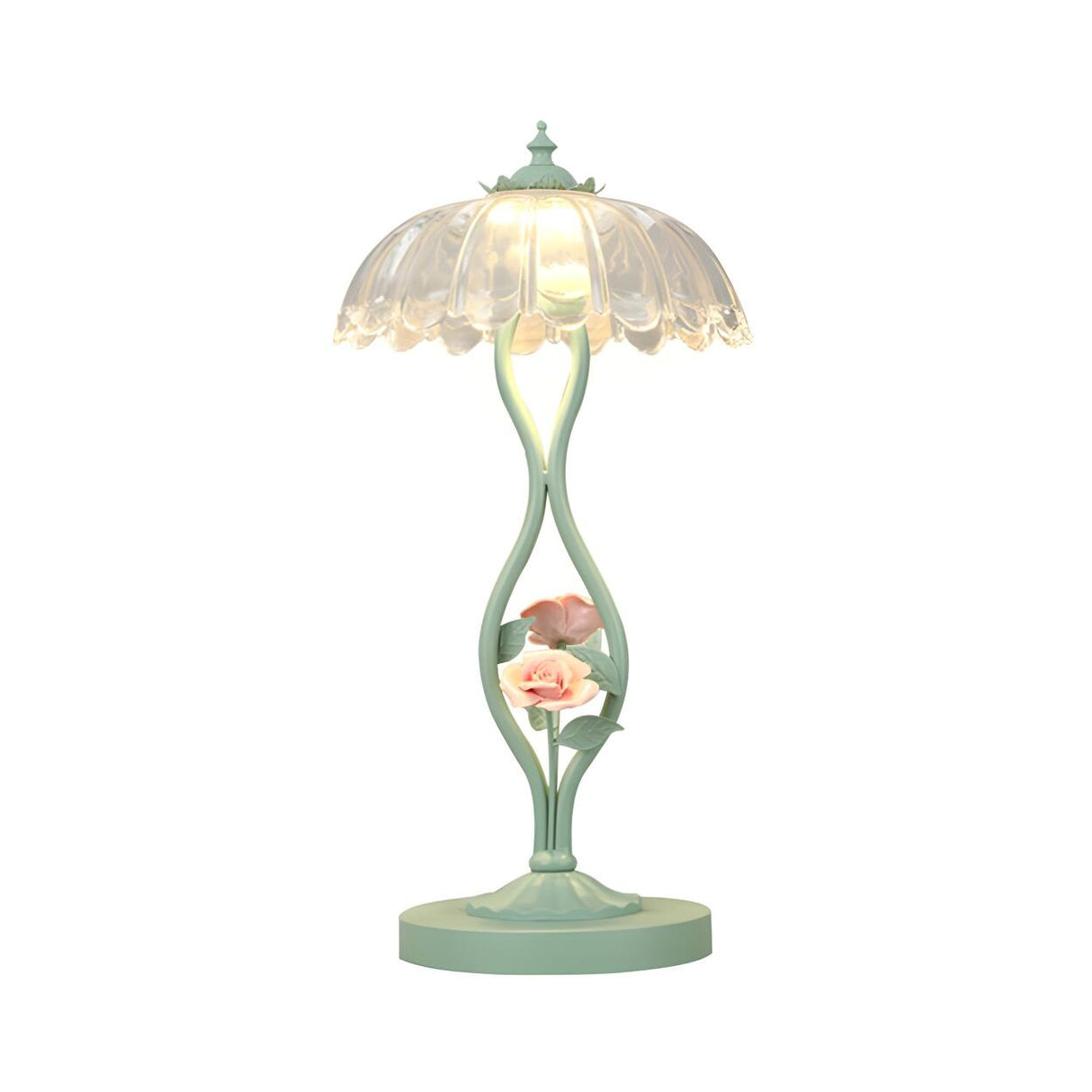 Elegant Umbrella Glass Shade Green Floral Table Lamp Image - 8
