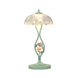 Elegant Umbrella Glass Shade Green Floral Table Lamp Image - 8