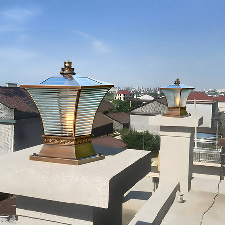 Elegant Vintage Bronze Glass Post Outdoor Table Lamp Image - 1