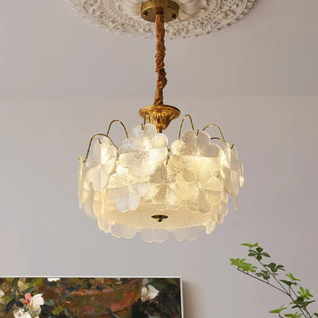 Elegant Vintage Floral Glass Round Living Room Chandelier Image - 1