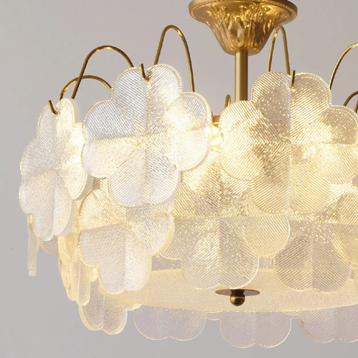 Elegant Vintage Floral Glass Round Living Room Chandelier Image - 10