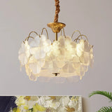 Elegant Vintage Floral Glass Round Living Room Chandelier Image - 2