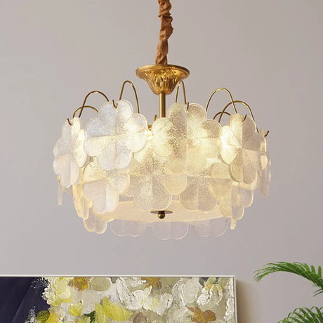 Elegant Vintage Floral Glass Round Living Room Chandelier Image - 2