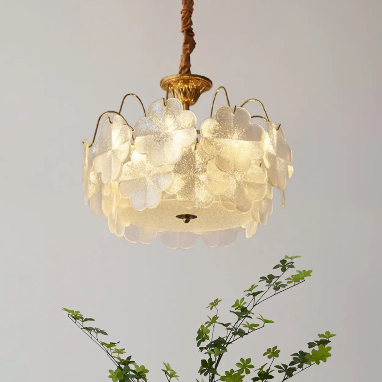 Elegant Vintage Floral Glass Round Living Room Chandelier Image - 3