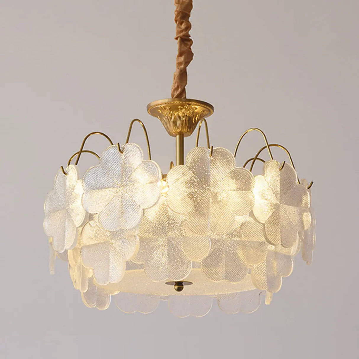 Elegant Vintage Floral Glass Round Living Room Chandelier Image - 4