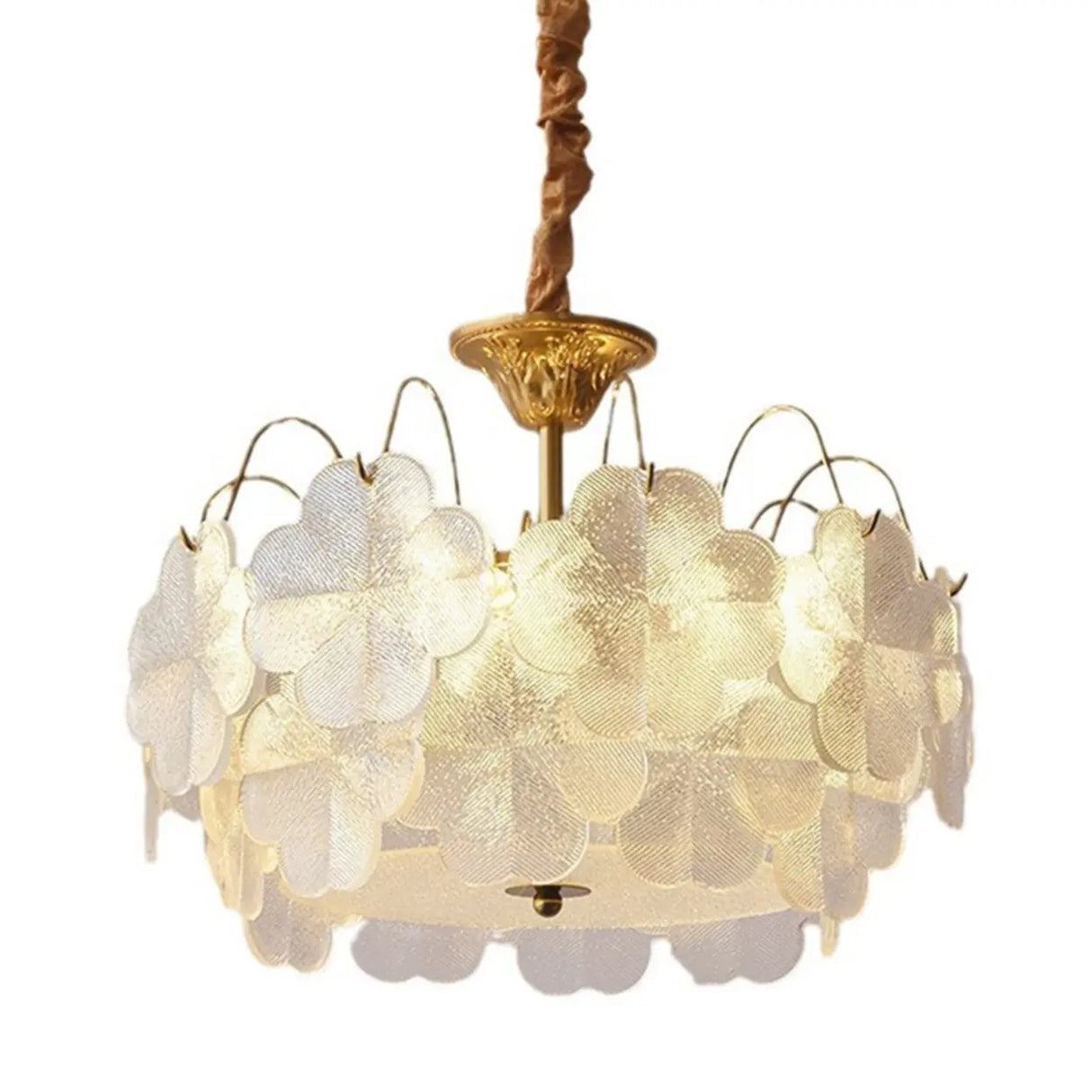 Elegant Vintage Floral Glass Round Living Room Chandelier Image - 5
