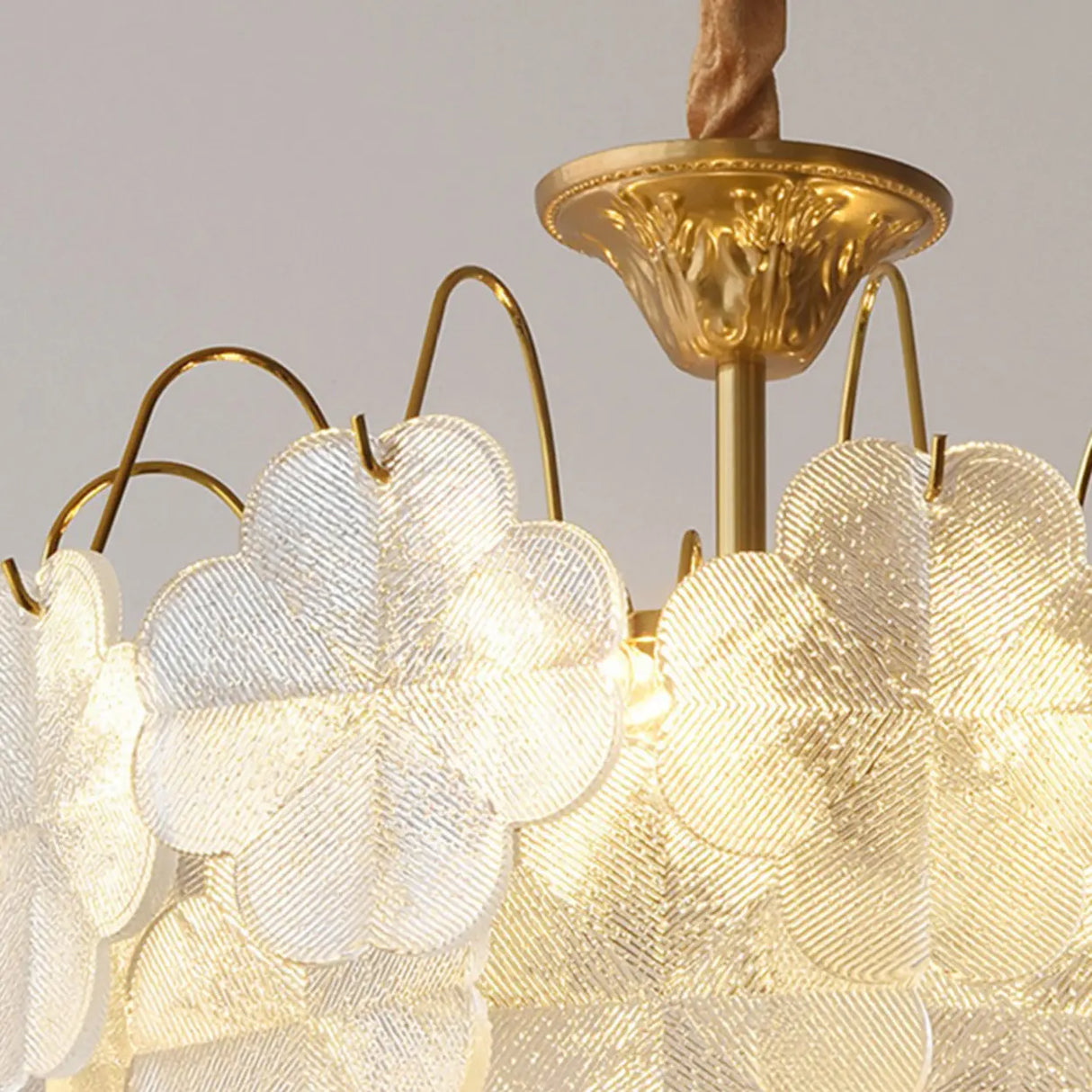Elegant Vintage Floral Glass Round Living Room Chandelier Image - 9