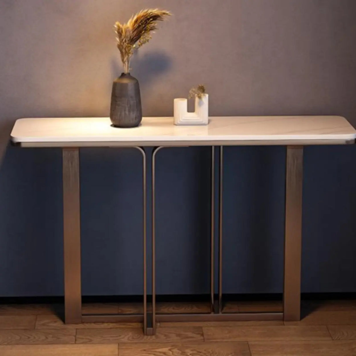 Elegant Washable Marble White Pedestal Console Table Image - 1