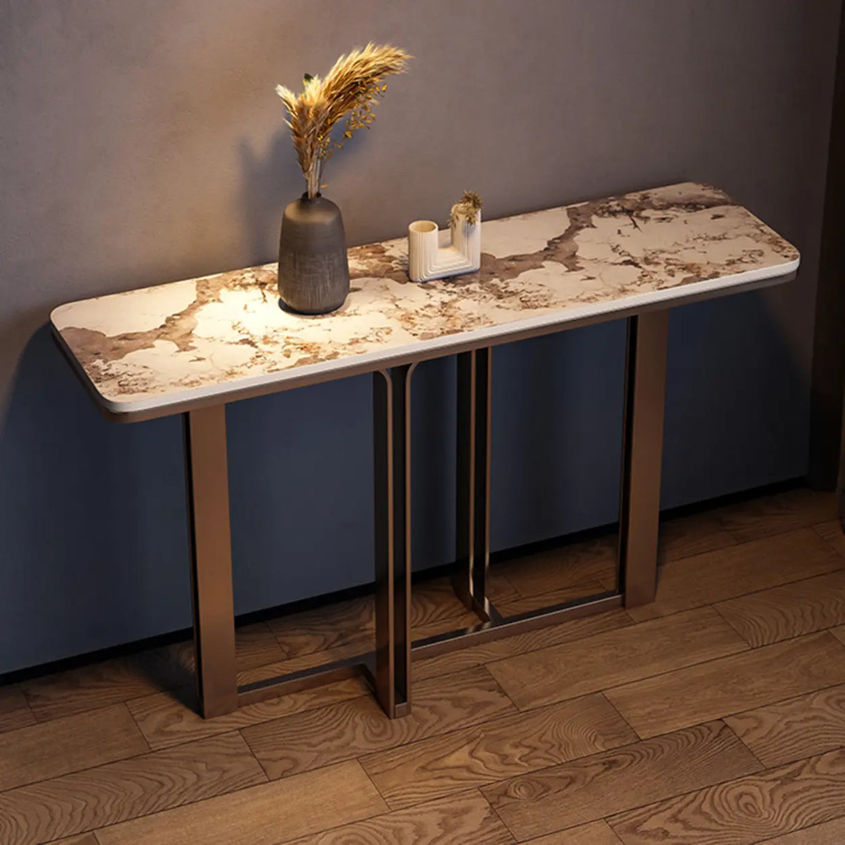 Elegant Washable Marble White Pedestal Console Table Image - 5