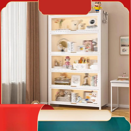 Elegant White Chalk Style Steel Storage Bookcases Image - 1