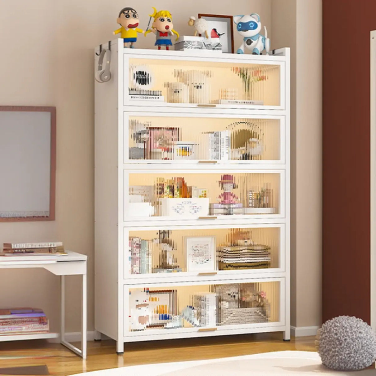 Elegant White Chalk Style Steel Storage Bookcases Image - 2