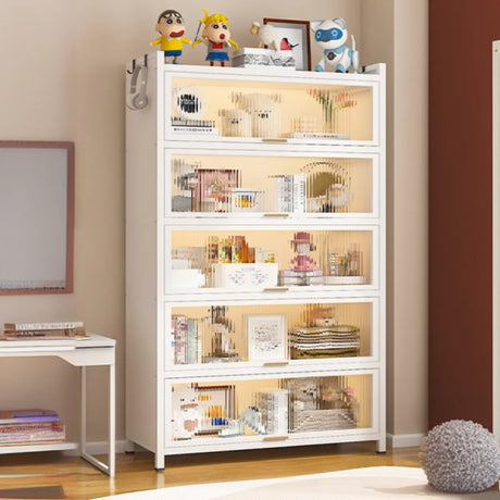 Elegant White Chalk Style Steel Storage Bookcases Image - 2