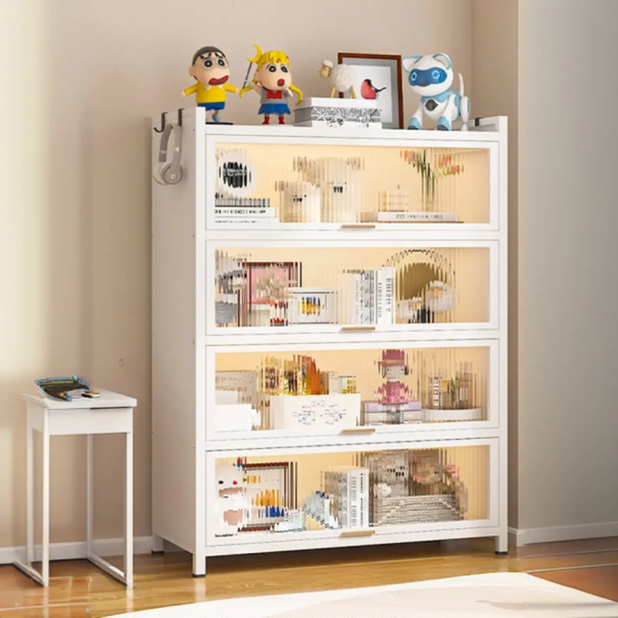 Elegant White Chalk Style Steel Storage Bookcases Image - 3