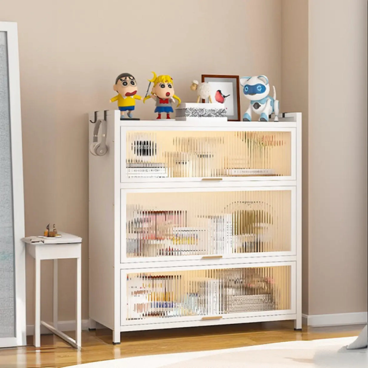 Elegant White Chalk Style Steel Storage Bookcases Image - 4