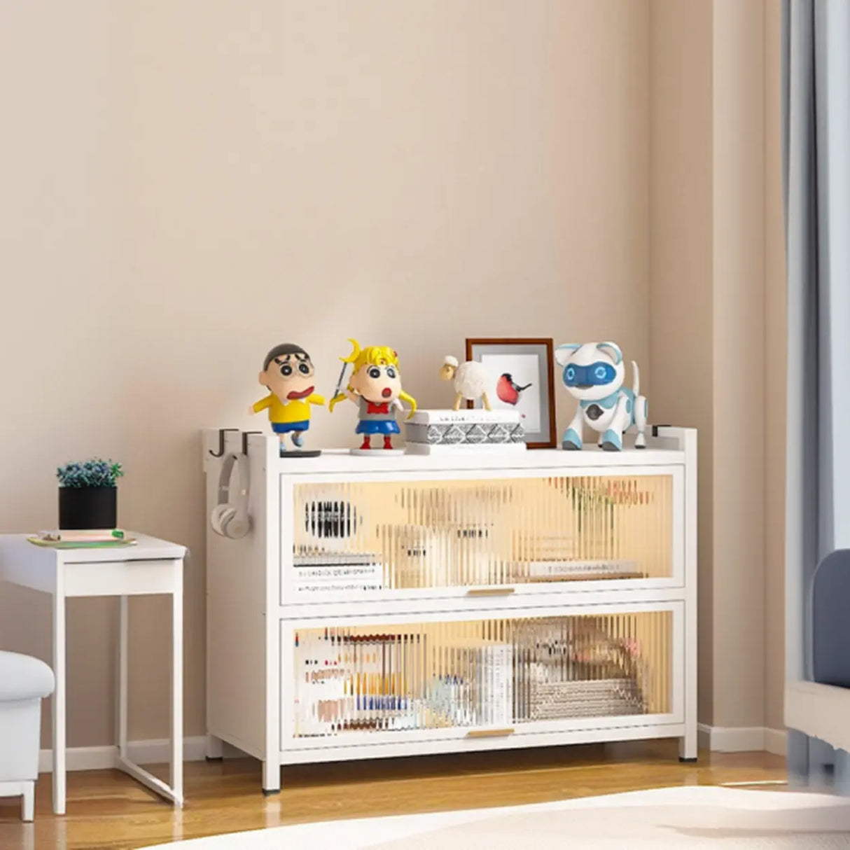 Elegant White Chalk Style Steel Storage Bookcases Image - 5