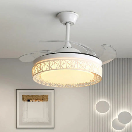 Elegant White Hollow Round Ceiling Fan with LED Light Image - 1