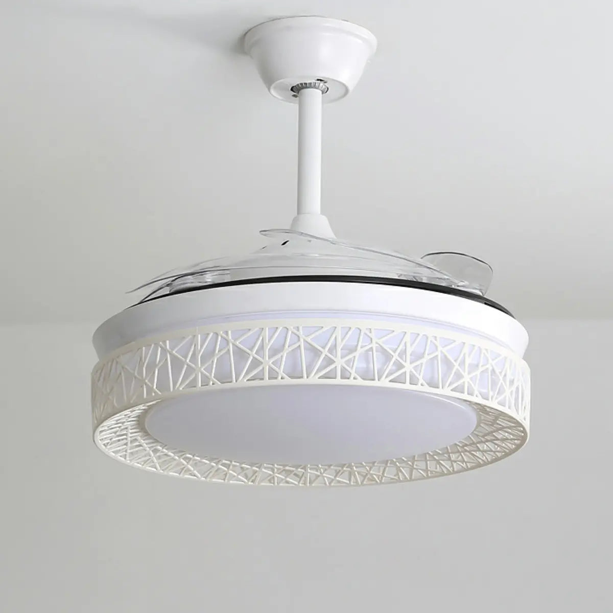 Elegant White Hollow Round Ceiling Fan with LED Light Image - 10