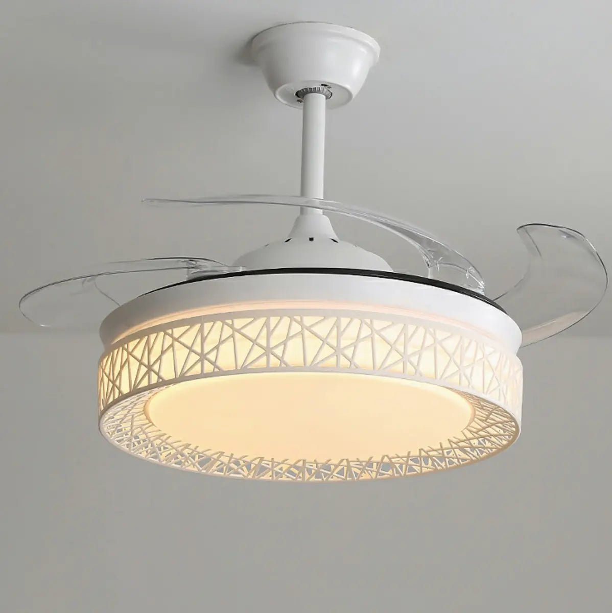 Elegant White Hollow Round Ceiling Fan with LED Light Image - 11