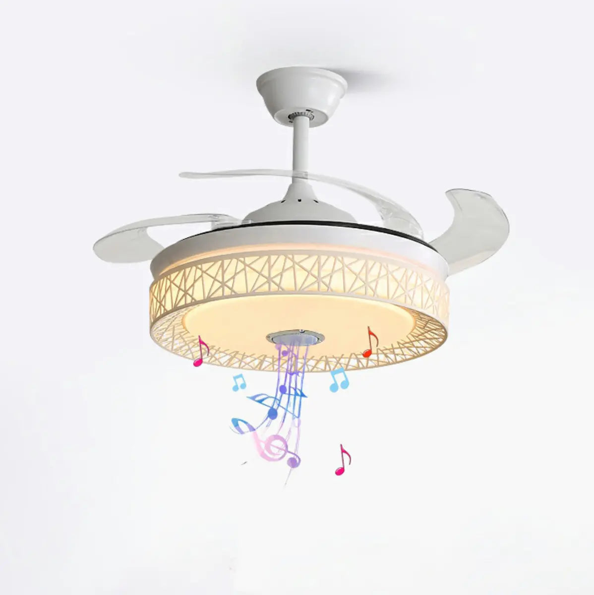 Elegant White Hollow Round Ceiling Fan with LED Light Image - 14