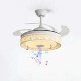 Elegant White Hollow Round Ceiling Fan with LED Light Image - 14