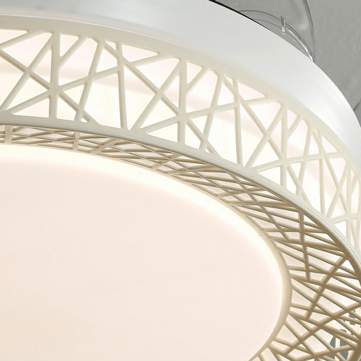 Elegant White Hollow Round Ceiling Fan with LED Light Image - 17