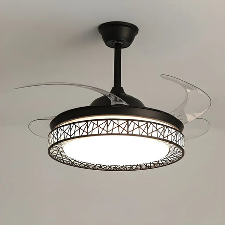Elegant White Hollow Round Ceiling Fan with LED Light Image - 2