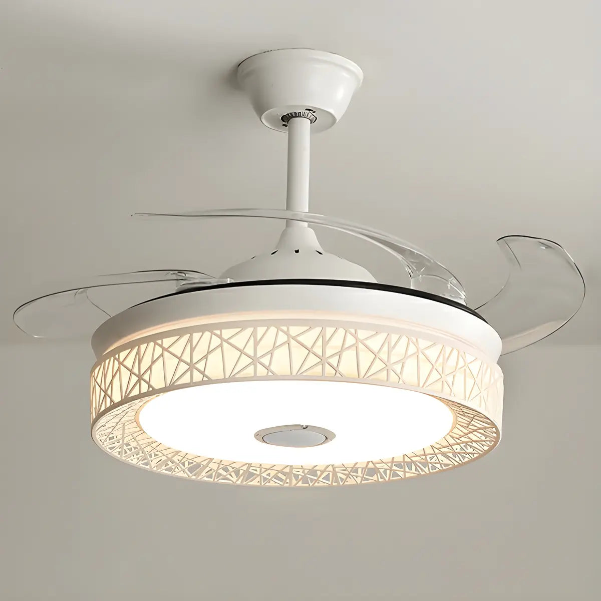 Elegant White Hollow Round Ceiling Fan with LED Light Image - 3