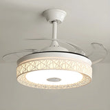Elegant White Hollow Round Ceiling Fan with LED Light Image - 3