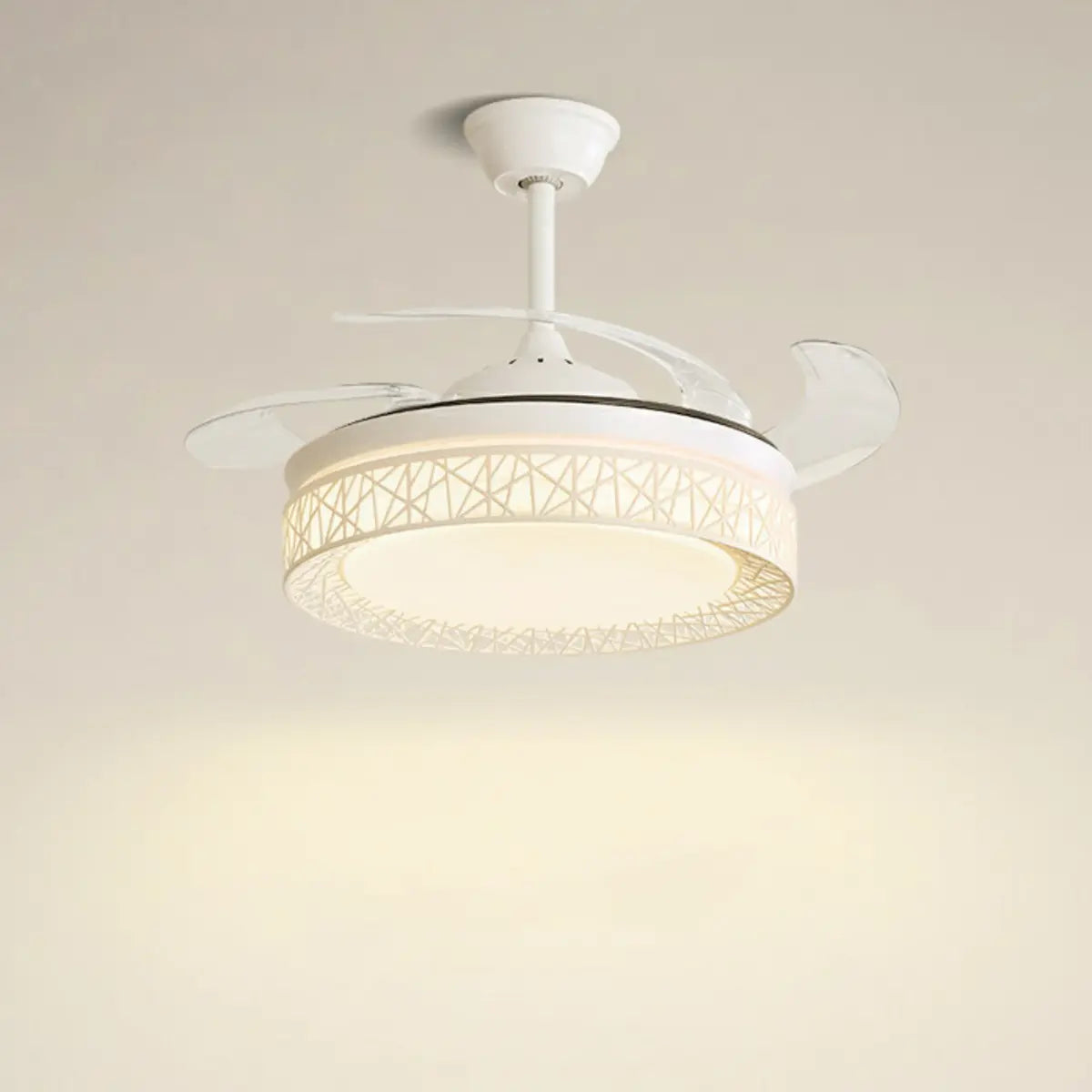 Elegant White Hollow Round Ceiling Fan with LED Light Image - 5