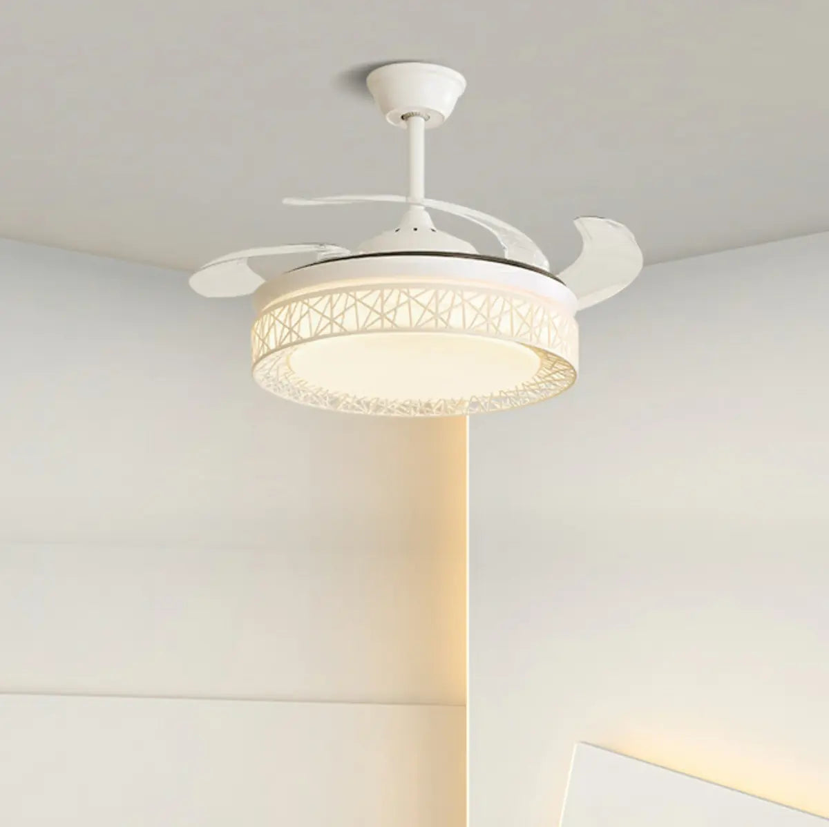 Elegant White Hollow Round Ceiling Fan with LED Light Image - 7
