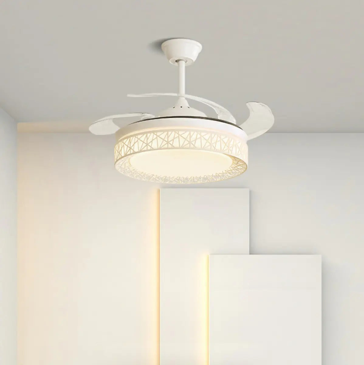 Elegant White Hollow Round Ceiling Fan with LED Light Image - 8