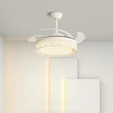 Elegant White Hollow Round Ceiling Fan with LED Light Image - 8