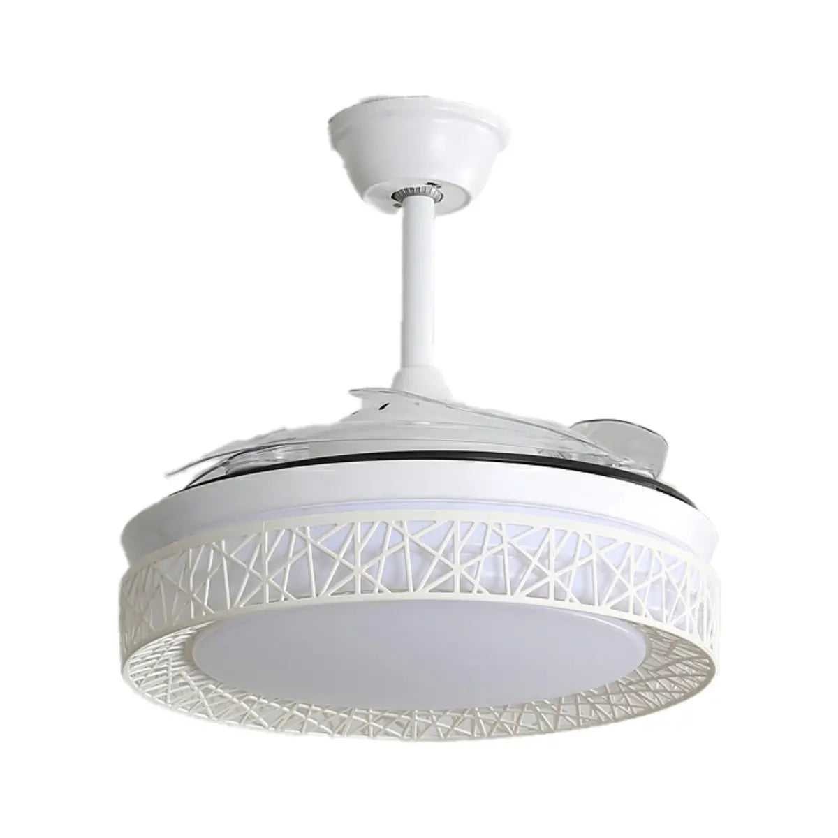 Elegant White Hollow Round Ceiling Fan with LED Light Image - 9