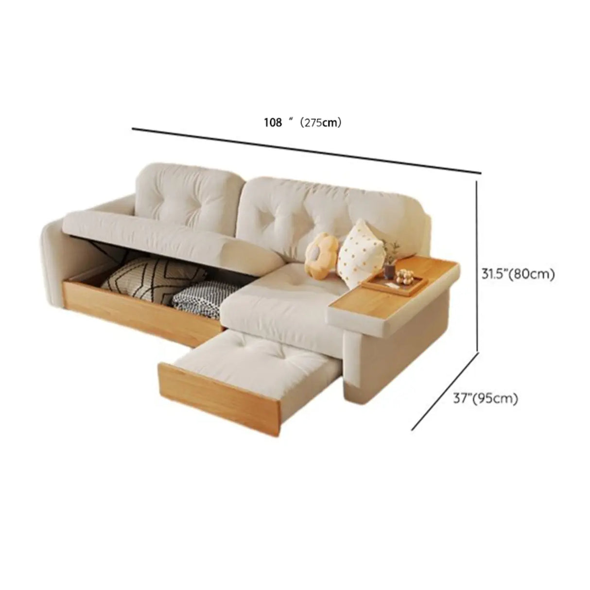 Elegant White Scratch Resistant Fabric Storage Sofa Image - 15