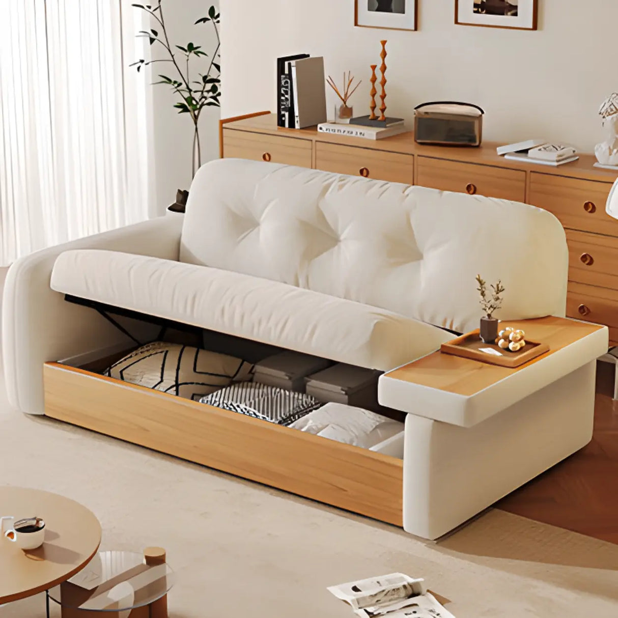 Elegant White Scratch Resistant Fabric Storage Sofa Image - 5