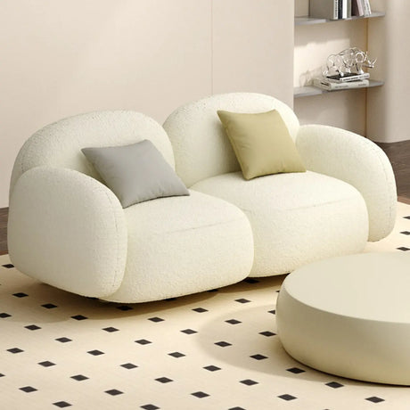 Elegant White Sherpa Tight Back Foam Fill Loveseat Image - 1