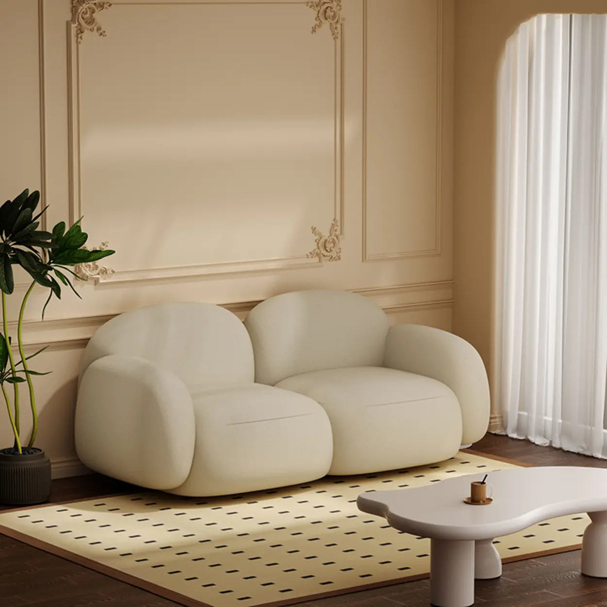 Elegant White Sherpa Tight Back Foam Fill Loveseat Image - 15