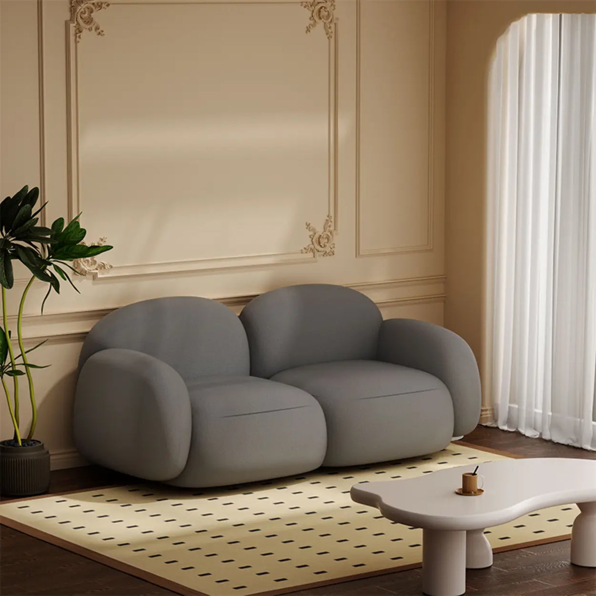 Elegant White Sherpa Tight Back Foam Fill Loveseat Image - 19