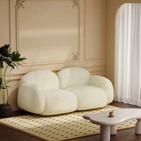 Elegant White Sherpa Tight Back Foam Fill Loveseat Image - 2